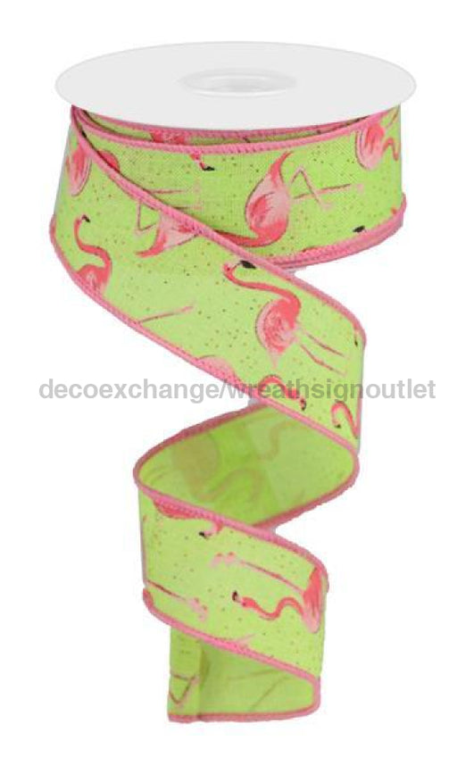 1.5"X10Yd Glitter Flamingos/Royal Brt Grn/Pink RGC114309 - DecoExchange