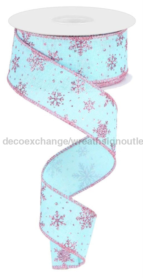 1.5’X10Yd Glitter Snowflakes Ice Blue/Pink Rgc1874H1 Ribbon