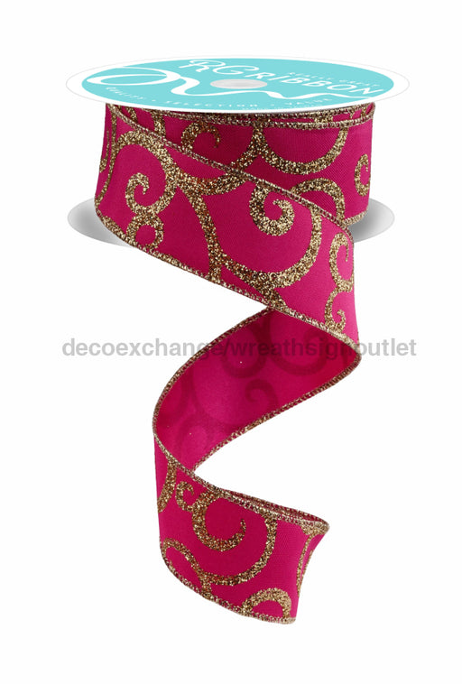1.5’’X10Yd Glitter Swirl/Satin Hot Pink/Gold RGF179511 Ribbon