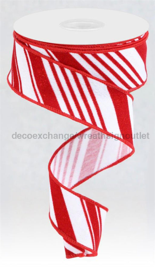 1.5’X10Yd Glitter Velvet Diag Stripes White/Red Rgc181227 Ribbon