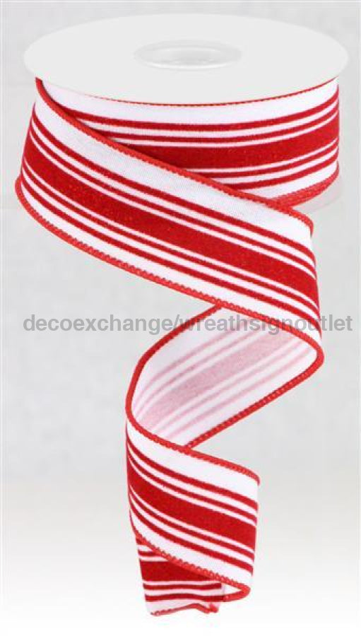 1.5"X10Yd Glitter Velvet Vertical Lines White/Red RGC181527 - DecoExchange®