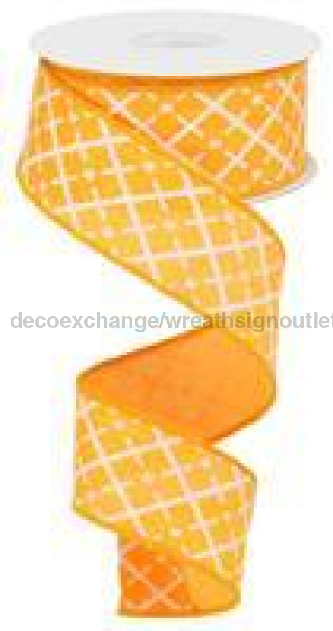 1.5"X10YD GLITTERED ARGYLE ON ROYAL Bright Orange/White/Silver Ribbon RG0190120 - DecoExchange
