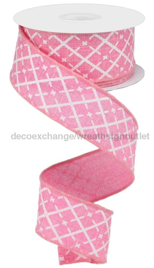 1.5’X10Yd Glittered Argyle On Royal Pink/White/Silver Rg0190122 Ribbon