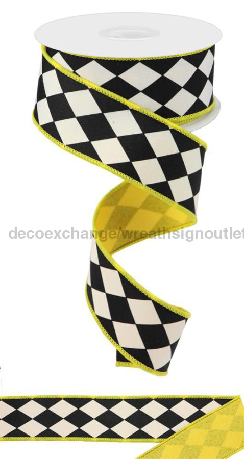 1.5’X10Yd Harlequin/Royal Fused Back White/Black/Sun Yellow Rgx00108N Ribbon