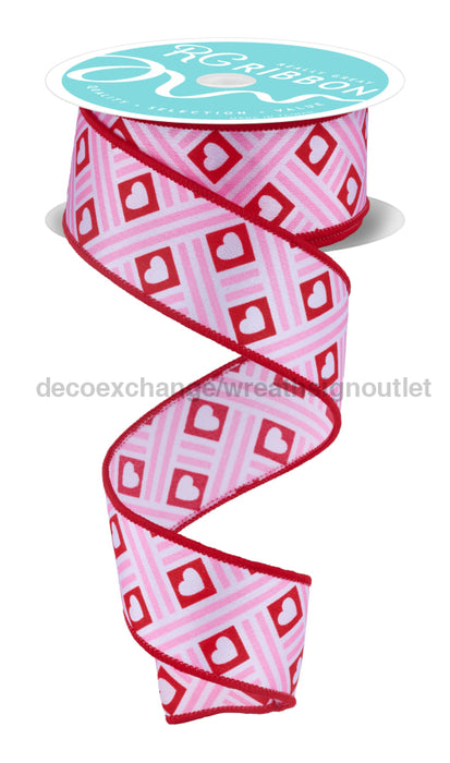 1.5’’X10Yd Hearts/Stripes White/Red/Pink RGF191027 Ribbon