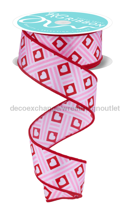 1.5’’X10Yd Hearts/Stripes White/Red/Pink RGF191027 Ribbon