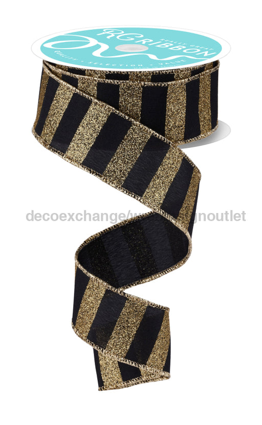 1.5’’X10Yd Horizontal Glitter Stripes Black/Gold RGF196686 Ribbon