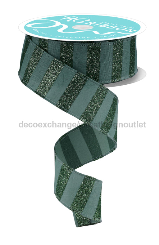 1.5’’X10Yd Horizontal Glitter Stripes Sage Green RGF1966H2 Ribbon
