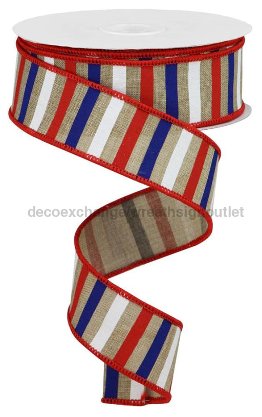 1.5’’X10Yd Horizontal Stripe On Royal Lt Beige/Red/Blue/White RGA1204A1 Ribbon
