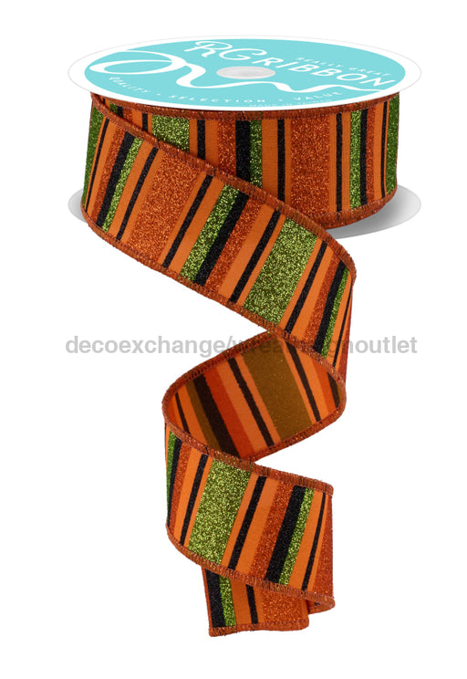 1.5’’X10Yd Horizontal Stripe Orange/Lime/Black RGF191220 Ribbon