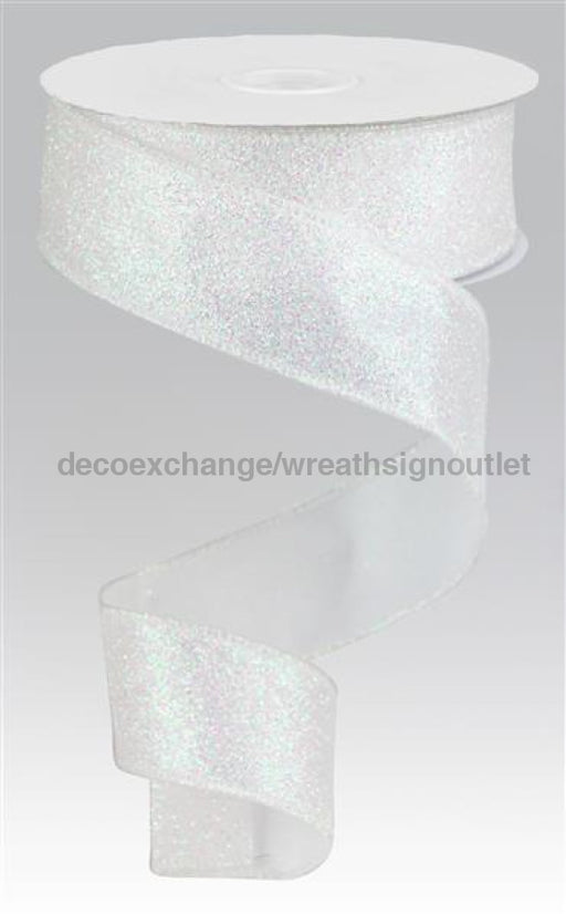 1.5"X10Yd Iridescent Glitter On Satin White/Iridescent RGA181627 - DecoExchange