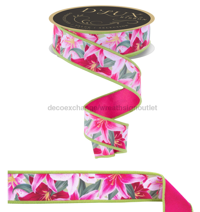 1.5’’X10Yd Lilies/Fused Multi Pink/Green/Yellow LX107122 Ribbon