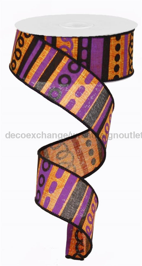 1.5"X10Yd Loopy Stripes On Royal Orange/Purple/Black RG01317RW - DecoExchange