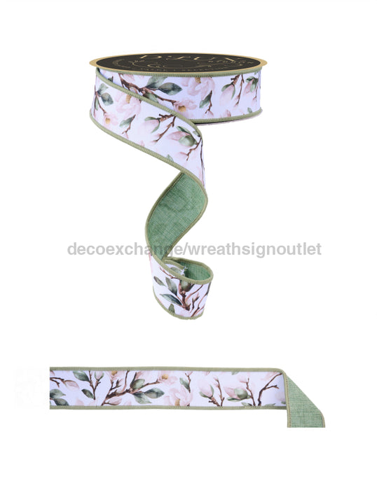 1.5’’X10Yd Magnolias/Fused White/Cream/Green Lx101427 Ribbon
