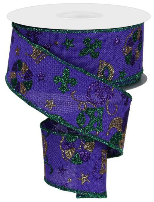 1.5"X10Yd Mardi Gras Pattern Purple/Emerald/Gold RGE124323 - DecoExchange®