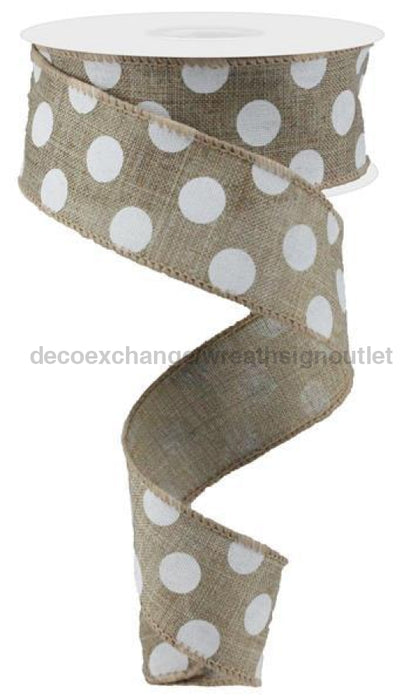 1.5"X10Yd Medium Polka Dots Beige/White RG0120601 - DecoExchange