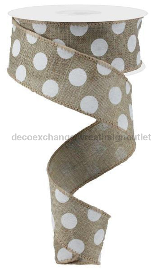 1.5"X10Yd Medium Polka Dots Beige/White RG0120601 - DecoExchange