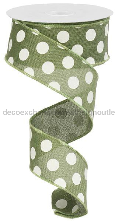 1.5"X10Yd Medium Polka Dots Clover Green/White RG01206AM - DecoExchange