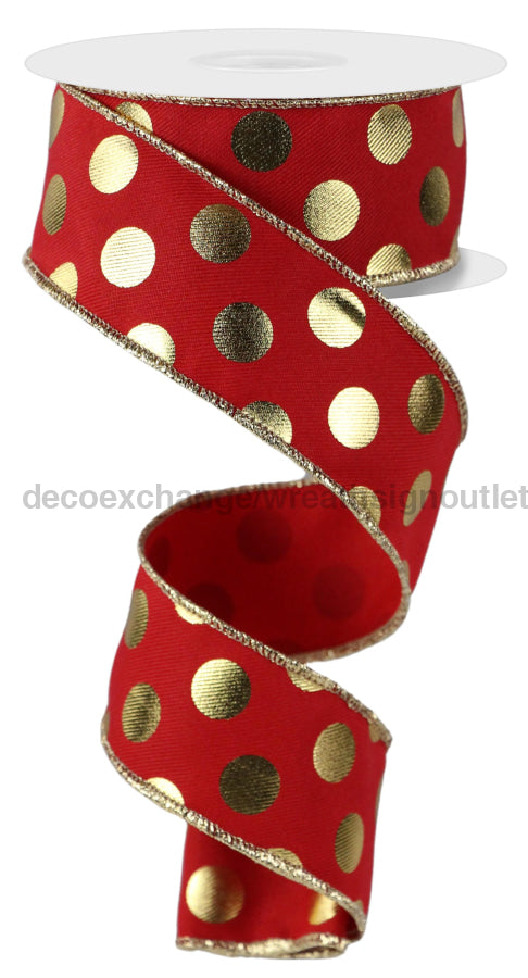1.5’X10Yd Metallic Polka Dots Red/Gold Rge166136 Ribbon