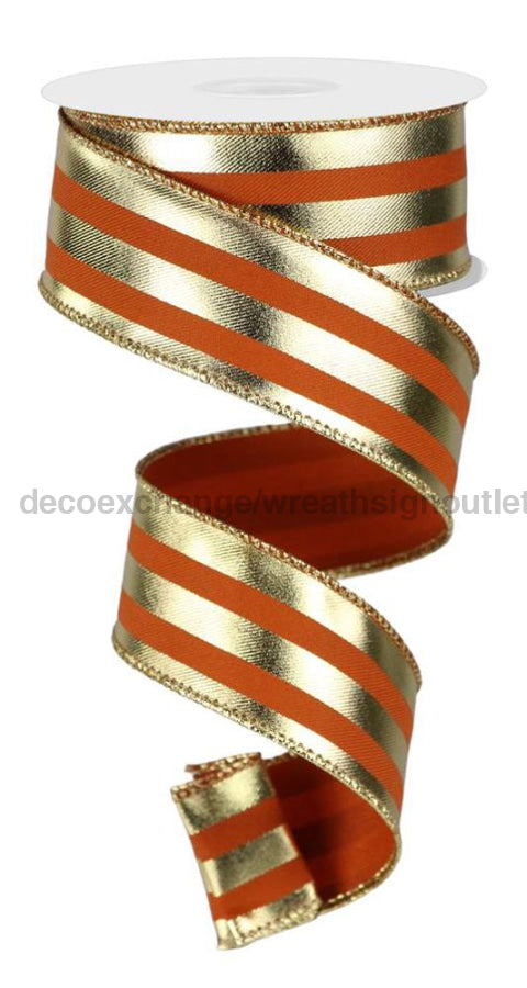 1.5’X10Yd Metallic Vertical Stripes Autumn/Gold Rge1428T3 Ribbon