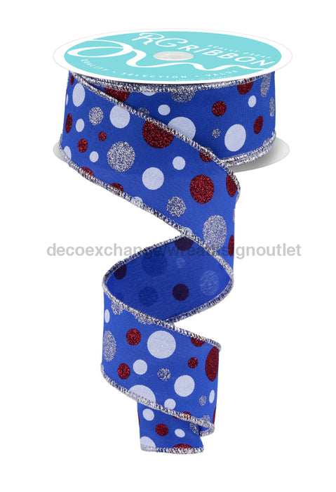 1.5’’X10Yd Multi Polka Dot Ryl Blue/Silver/White/Red RGF186425 Ribbon