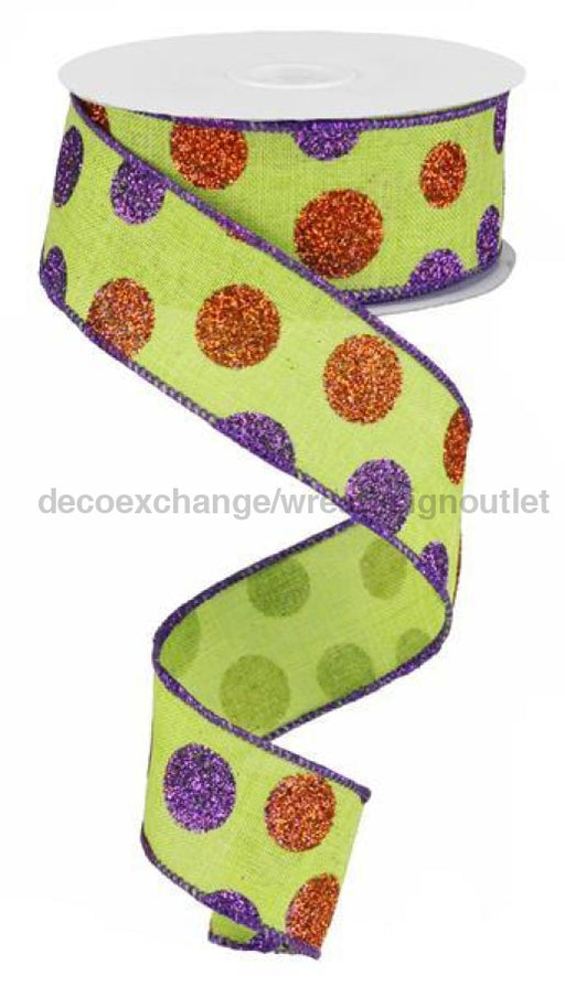 1.5"X10Yd Multi Size Glitter Dots/Royal Lime/Purple/Orange RG0170633 - DecoExchange®