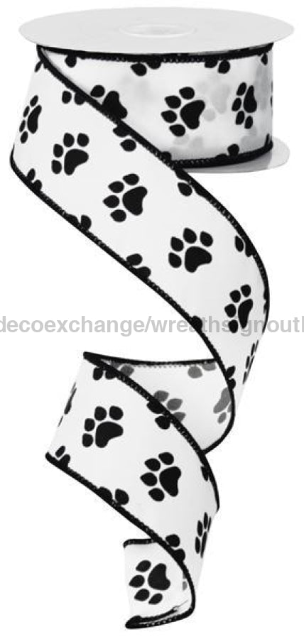 1.5"X10yd Paw Print White/Black RG1776X6 - DecoExchange