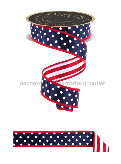 1.5’’X10Yd Polka Dot/Stripe/Fused Navy/White/Red LX3064CW Ribbon