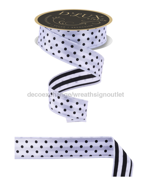 1.5’’X10Yd Polka Dot/Stripe/Fused White/Black LX306727 Ribbon