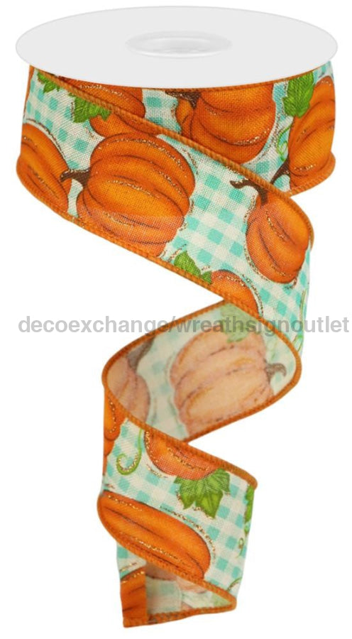 1.5’’X10Yd Pumpkin Patch/Check Cream/Orange/Moss/Turq RGA14794K Ribbon