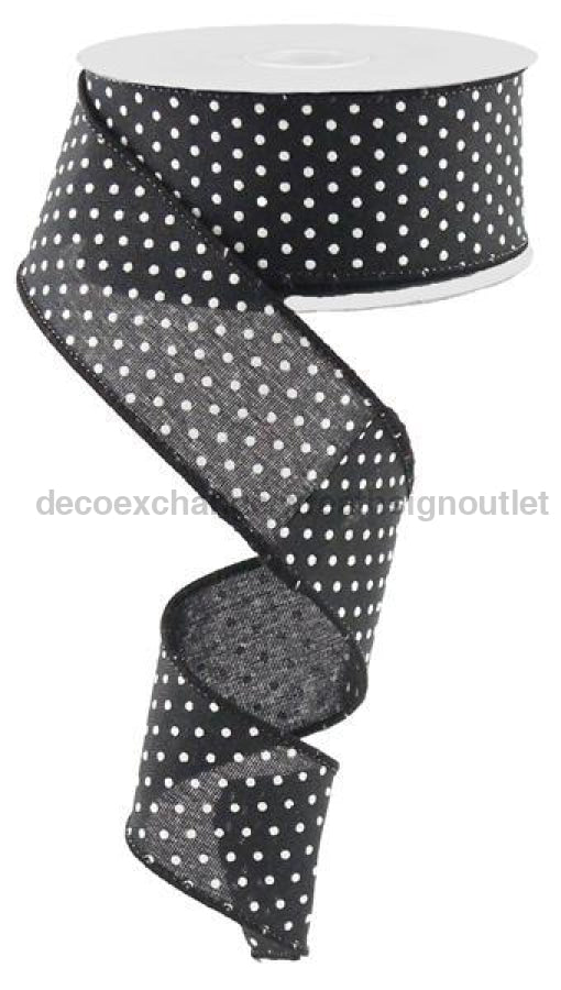 1.5"X10Yd Raised Swiss Dots On Royal Black/White RG0165102 - DecoExchange
