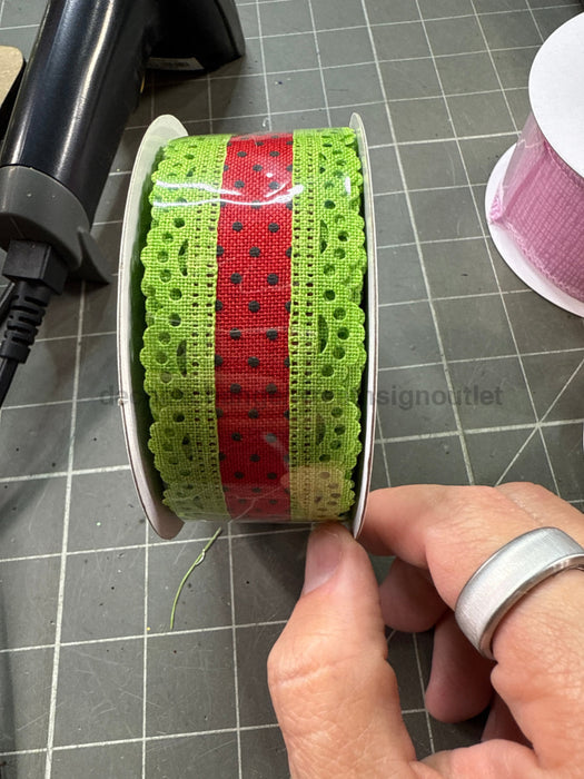 1.5’’X10Yd Raised Swiss Dots W/Lace Red/Black/Lime RGC8277T9 Ribbon