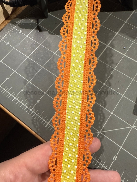 1.5’’X10Yd Raised Swiss Dots W/Lace Yellow/Orange RG08869J8 Ribbon