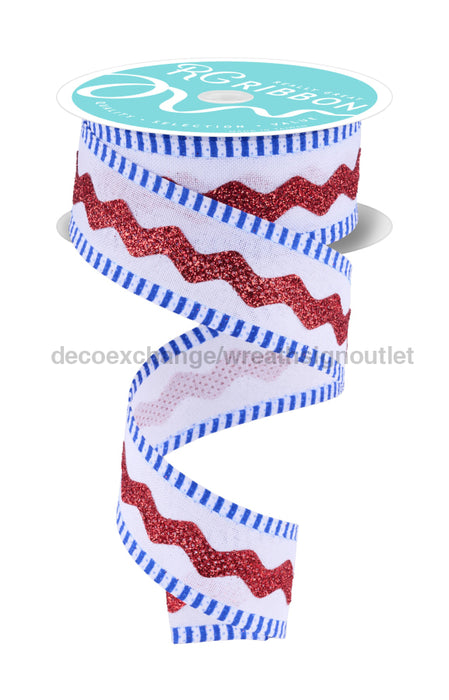 1.5’’X10Yd Royal Burlap/Ricrac/Stripe Red/White/Blue RG2099 Ribbon