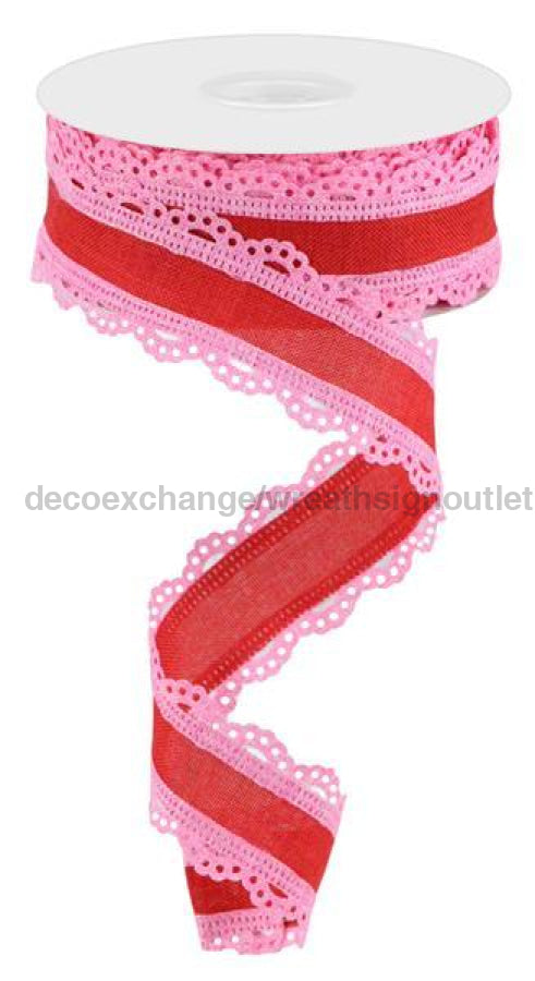 1.5X10Yd Scalloped Edge Royal Burlap Light Pink/Red Rga15418F Ribbon