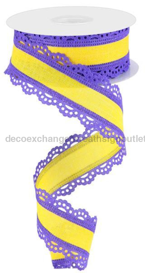 1.5’X10Yd Scalloped Edge Royal Burlap New Purple/Sun Yellow Rga1541Cn Ribbon