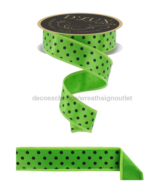 1.5’’X10Yd Small Polka Dot/Fused Fresh Green/Black Lx3046Lt Ribbon