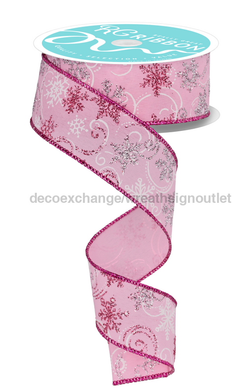 1.5’X10Yd Snowflakes/Swirls Lt Pink/White/Silver Rgf135415 Ribbon
