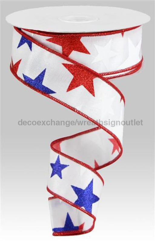 1.5"X10Yd Star On Satin White/Red/Navy RG0192827 - DecoExchange