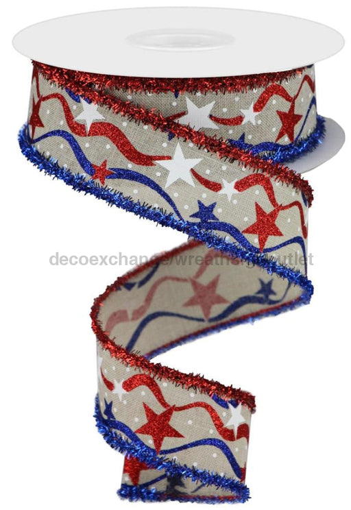 1.5’’X10Yd Star/Wavy Stripe/Royal/Tinsel Lt Nat/Red/White/Blue RG0835201 Ribbon