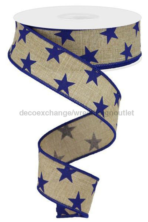 1.5"X10Yd Stars On Royal Lt Beige/Navy Blue RGA111501 - DecoExchange