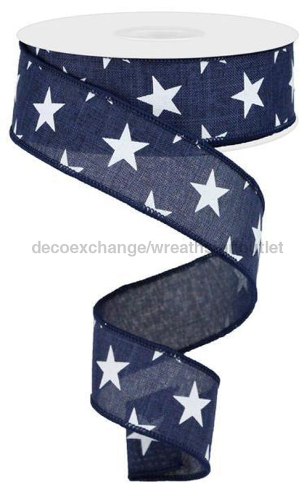 1.5"X10Yd Stars On Royal Navy Blue/White RGA111519 - DecoExchange