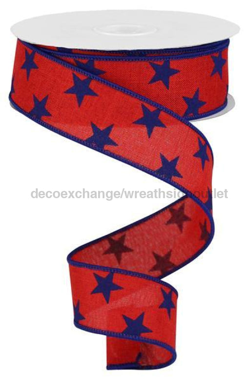 1.5"X10Yd Stars On Royal Red/Navy Blue RGA111524 - DecoExchange