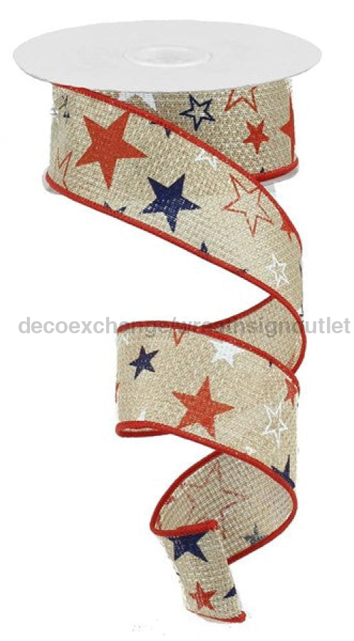 1.5"X10Yd Stars Print/Cross Royal Red/White/Blue RG1390 - DecoExchange
