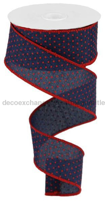 1.5"X10Yd Swiss Dots On Burlap Navy Blue/Red RGC115619 - DecoExchange
