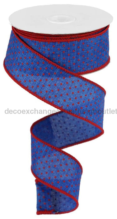 1.5’X10Yd Swiss Dots On Burlap Royal Blue/Red Rgc115625 Ribbon