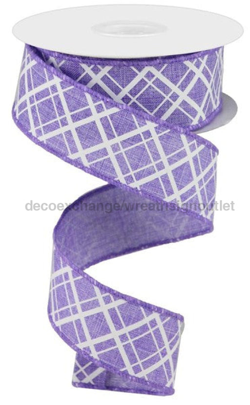 1.5"X10yd Thick/Thin Diagonal Check Lavender/White RGA150513 - DecoExchange