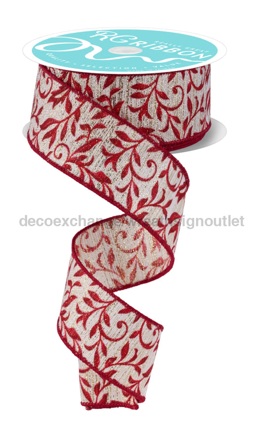 1.5’’X10Yd Tonal Leaves Ivory/Gold/Red/Burg/Wht RGF182730 Ribbon