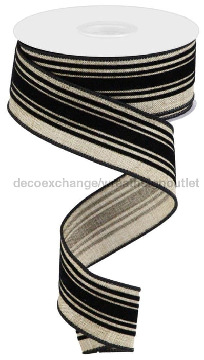 1.5’X10Yd Velvet Vertical Lines Beige/Black Rgc181901 Ribbon