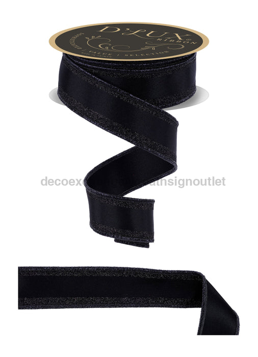1.5’’X10Yd Vertical Glitter Stripe/Fused Black LX311902 Ribbon